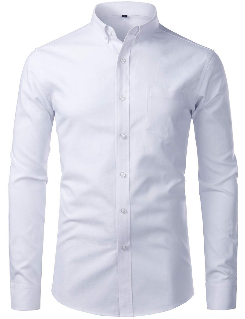 ZEROYAA Men's Hipster Casual Slim Fit Long Sleeve Button Down Oxford Shirts with Chest Pocket Z111 White Large - Image 1